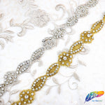 1” Navette Flower Beaded Rhinestone Trim (sold by yard piece), BRT-006