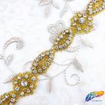 1” Navette Flower Beaded Rhinestone Trim (sold by yard piece), BRT-006