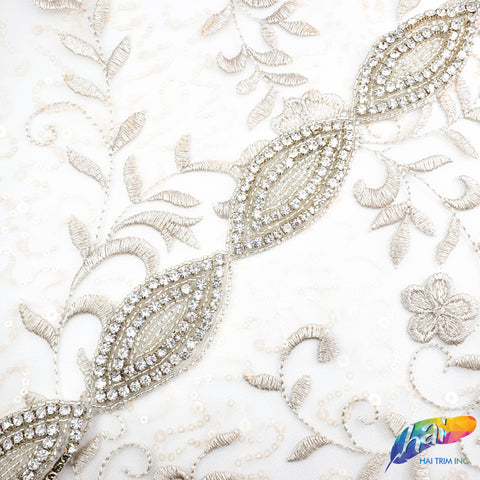 1 3/8" Marquise Beaded Crystal Rhinestone Trim by the piece (34" long), BRT-022