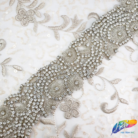 2 1/4” Beaded Rhinestone Trim (sold by yard piece), BRT-030