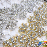 2 1/4” Flower Beaded Rhinestone Trim (sold by yard piece), BRT-031