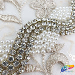 1 1/8” Spiral Pearl Beaded Rhinestone Trim (sold by yard piece), BRT-025