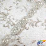 1 1/4" Oval Pearl Beaded Crystal Rhinestone Trim (sold by yard piece), BRT-046