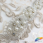 1 1/4" Oval Pearl Beaded Crystal Rhinestone Trim (sold by yard piece), BRT-046