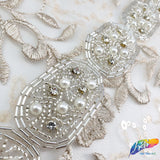 1 1/4" Oval Pearl Beaded Crystal Rhinestone Trim (sold by yard piece), BRT-046