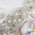 1 1/4" Oval Pearl Beaded Crystal Rhinestone Trim (sold by yard piece), BRT-046