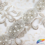 1 1/4" Oval Pearl Beaded Crystal Rhinestone Trim (sold by yard piece), BRT-046
