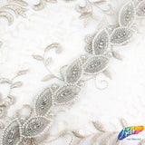 1 1/2" Beaded Pearl Crystal Rhinestone Leaf Trim (sold by yard piece), BRT-045