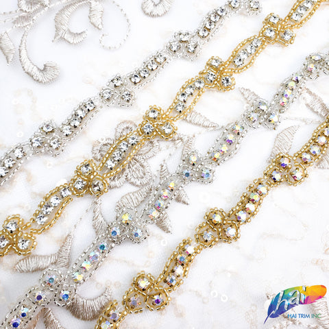 1/2” Beaded Rhinestone Trim (sold by yard piece), BRT-002