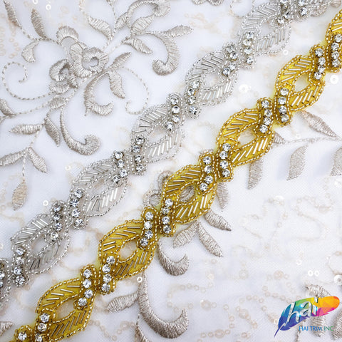 1” Swirl Beaded Rhinestone Trim (sold by yard piece), BRT-005