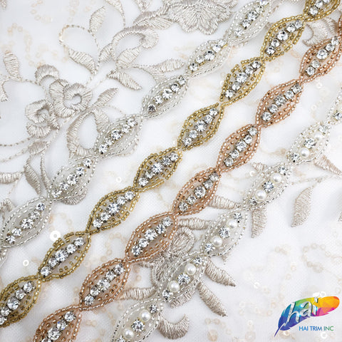1/2” Marquise Beaded Rhinestone Trim (sold by yard piece), BRT-001