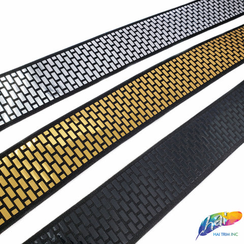 1 1/2" Elastic Trim with Metallic Rectangle Sequins, EST-004