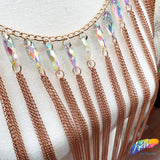 11" Chain Tassel Fringe with Crystal AB Teardrop Stones, CF-008