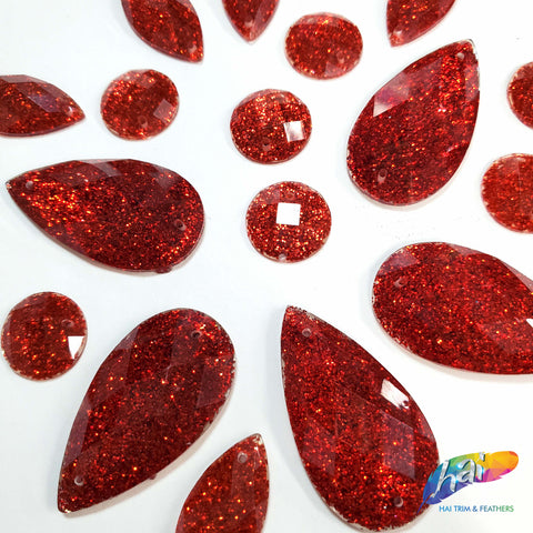 Red Glitter Resin Stones, YF06