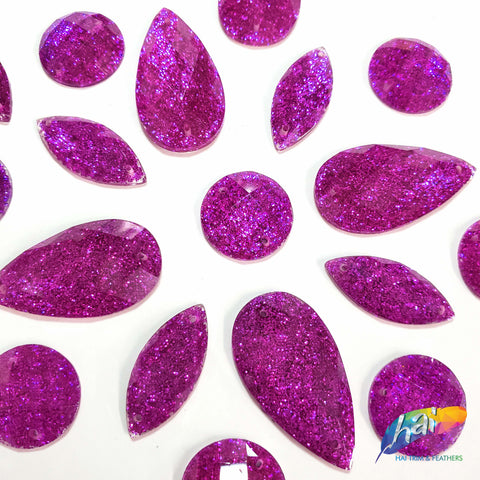 Fuchsia Glitter Resin Stones, YF08