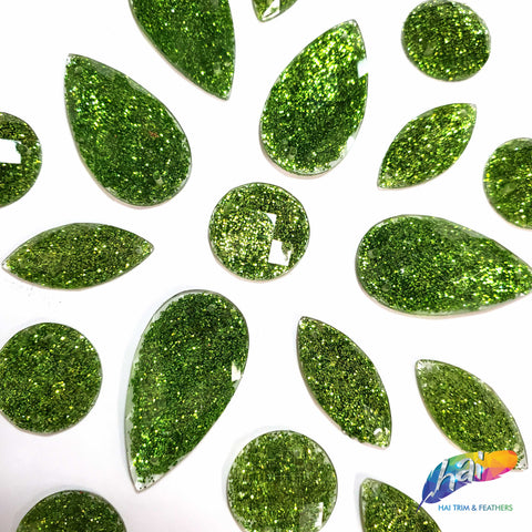 Light Green Glitter Resin Stones, YF25