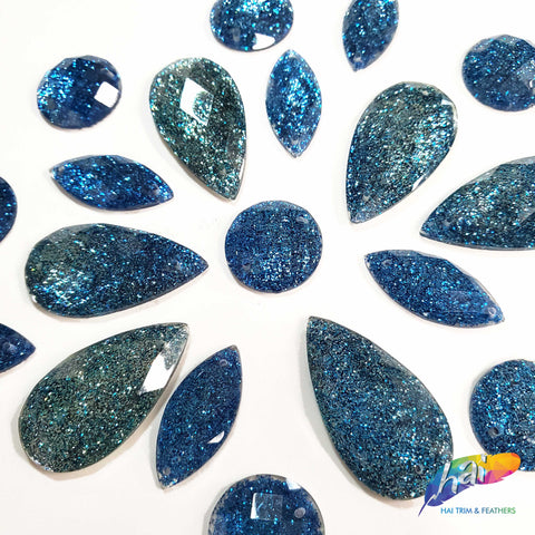 Blue Glitter Resin Stones, YF07