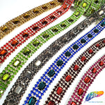 SALE! 3/4" 4-row Colored Rhinestone Trim with Octagon Stones, QL-138