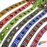 SALE! 3/4" 4-row Colored Rhinestone Trim with Octagon Stones, QL-138