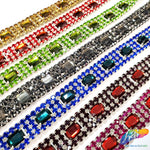 SALE! 3/4" 4-row Colored Rhinestone Trim with Octagon Stones, QL-138