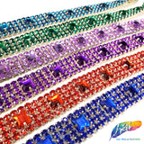 SALE! 3/4" 4-row Colored Rhinestone Trim with Square Stones, QL-140