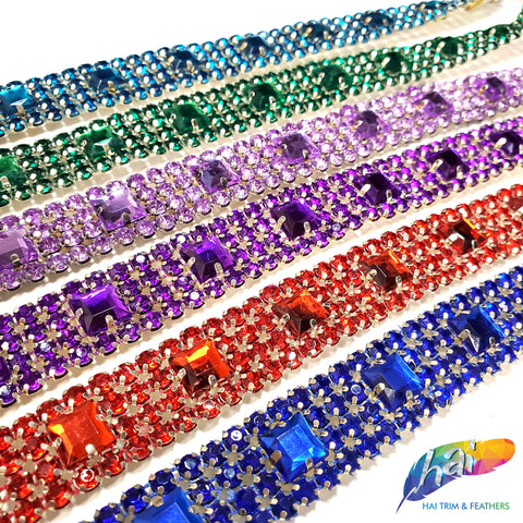 Rhinestone Applique Strip Square Stones | 12in