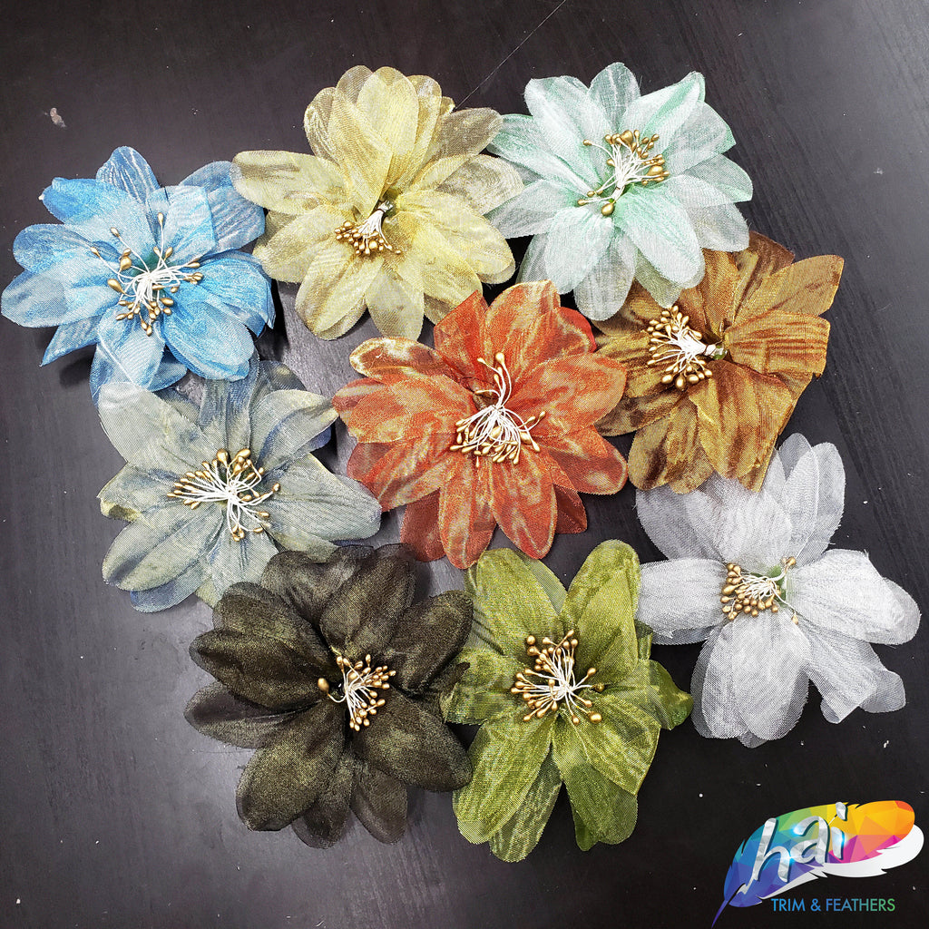 CLOSEOUT! 3D Stiff Organza/Chiffon Flower w/ Wired Stamen