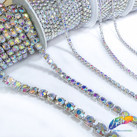 Crystal AB/Silver Rhinestone Diamante Cupchain Trim