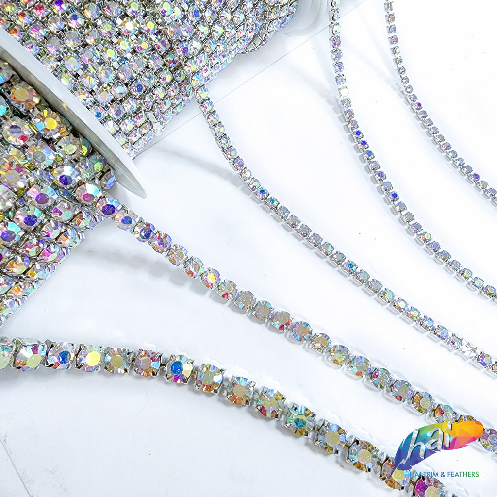 AB Rainbow Rhinestones Silver Chain (180cm)