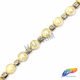 1/2" Gold/Pearl Plastic Stud Trim w/ Rhinestones, PST-023