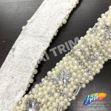 2” Ivory Pearl Beaded Rhinestone Trim on Felt, ACR-007