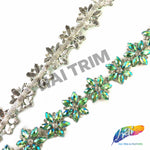 7/8" Green AB Flower Rhinestone Trim, ACR-070