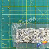 1 3/4” Ivory Pearl Beaded Acrylic Trim with Mesh, ACR-075