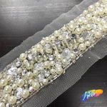 1 3/4” Ivory Pearl Beaded Acrylic Trim with Mesh, ACR-075