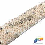 2” Pearl Beaded Sequins Rhinestone Trim on Double Felt, ACR-076