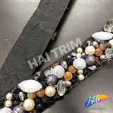 1 3/4" Multi Beaded Chunky Trim on Felt (21 inches), ACR-077