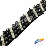 1" Black/Crystal Diagonal Beaded Rhinestone Trim, ACR-078