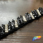 1" Black/Crystal Diagonal Beaded Rhinestone Trim, ACR-078