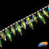 1 3/8" Dangling Iridescent Teardrop Rhinestone Trim, ACR-021