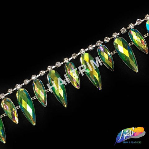 1 3/8" Dangling Iridescent Teardrop Rhinestone Trim, ACR-021