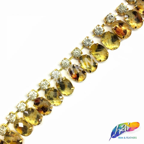 SALE! 1" Leopard Oval Stone Rhinestone Trim, ACR-025