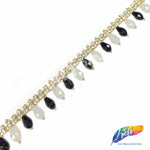 SALE! 7/8" Dangling Black and White Beaded Rhinestone Trim, ACR-061
