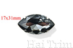 17x31mm Black Diamond Navette Sew-on Rhinestones w/ Metal Setting