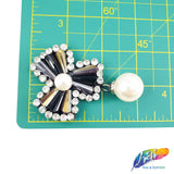 Clover Leaf Beaded Rhinestone Applique on Felt Backing w/ Pearl, BA-055