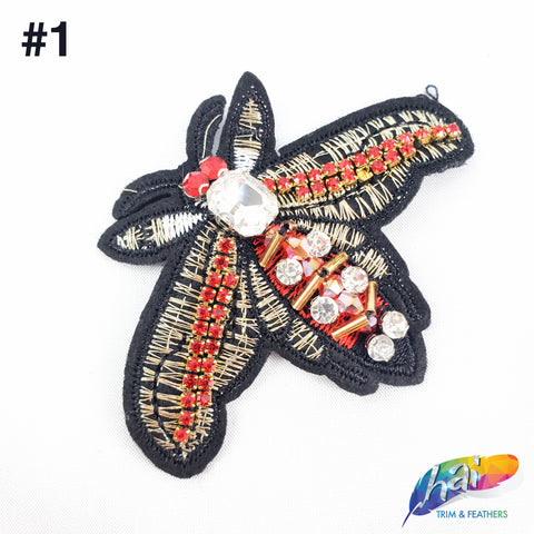 Red/Crystal Beaded Rhinestone Insect Patch Applique, BA-074