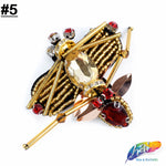 Gold/Red Beaded Rhinestone Insect Patch Applique, BA-090