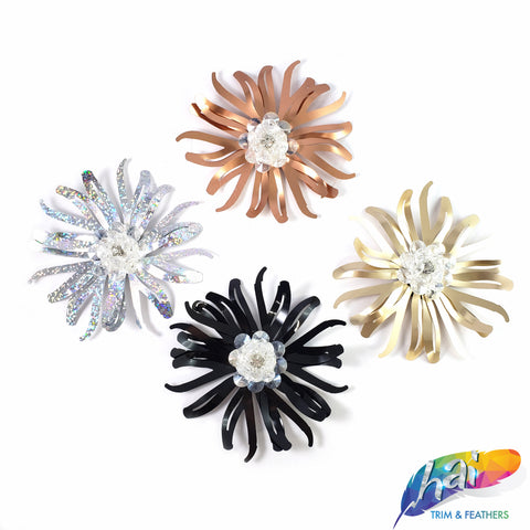 Flower Beaded Rhinestone Sequin Applique, BA-125