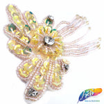 Flower Beaded Sequin Applique w/ Beaded Fringe, BA-128
