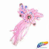 Flower Beaded Sequin Applique w/ Beaded Fringe, BA-128