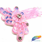 Flower Beaded Sequin Applique w/ Beaded Fringe, BA-128